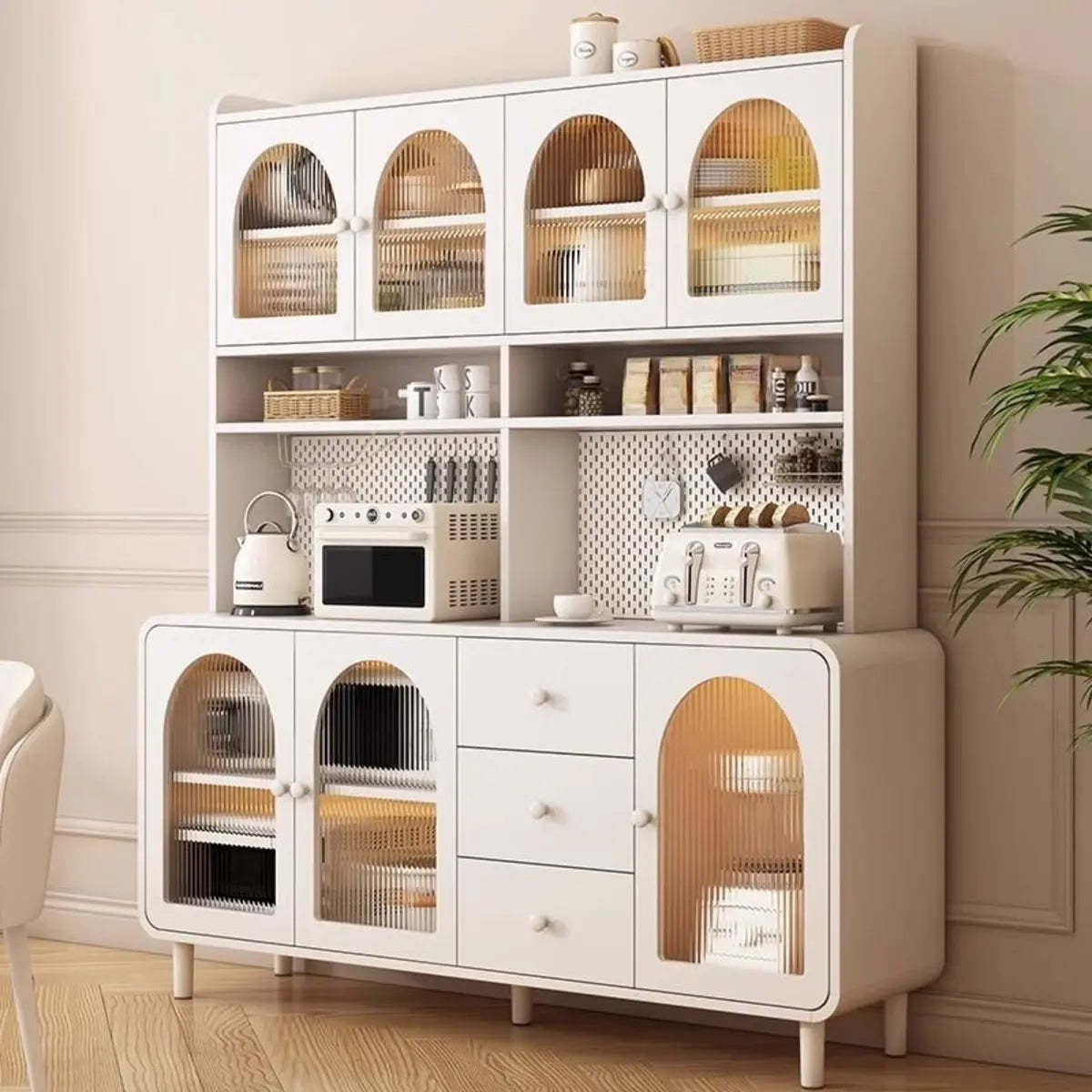 Arched Door Cream Glazed Open Buffet — Natural