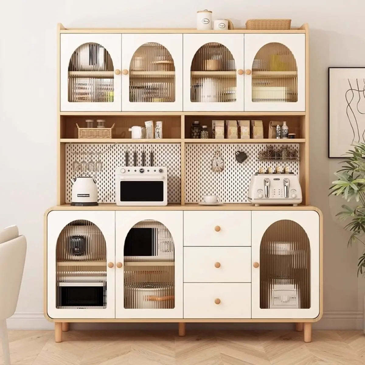 Arched Door Cream Glazed Open Buffet — Cream
