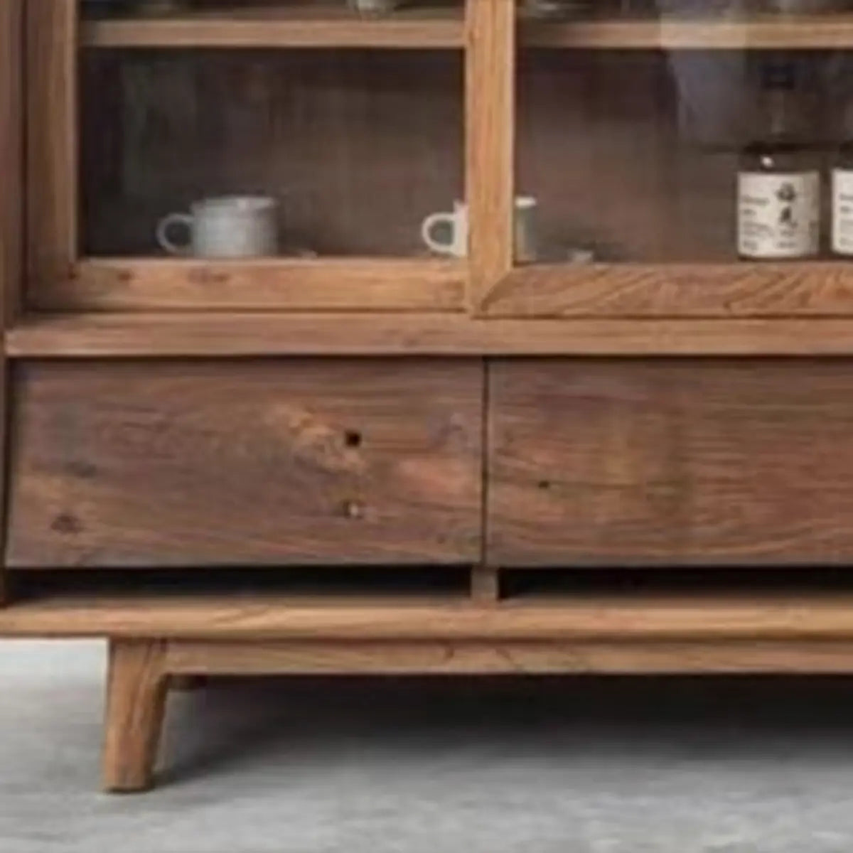 Oak Natural Sliding Clear Door Buffet Cabinet