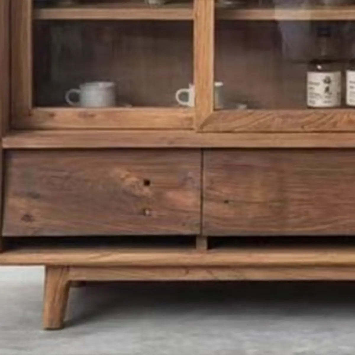 Oak Natural Sliding Clear Door Buffet Cabinet