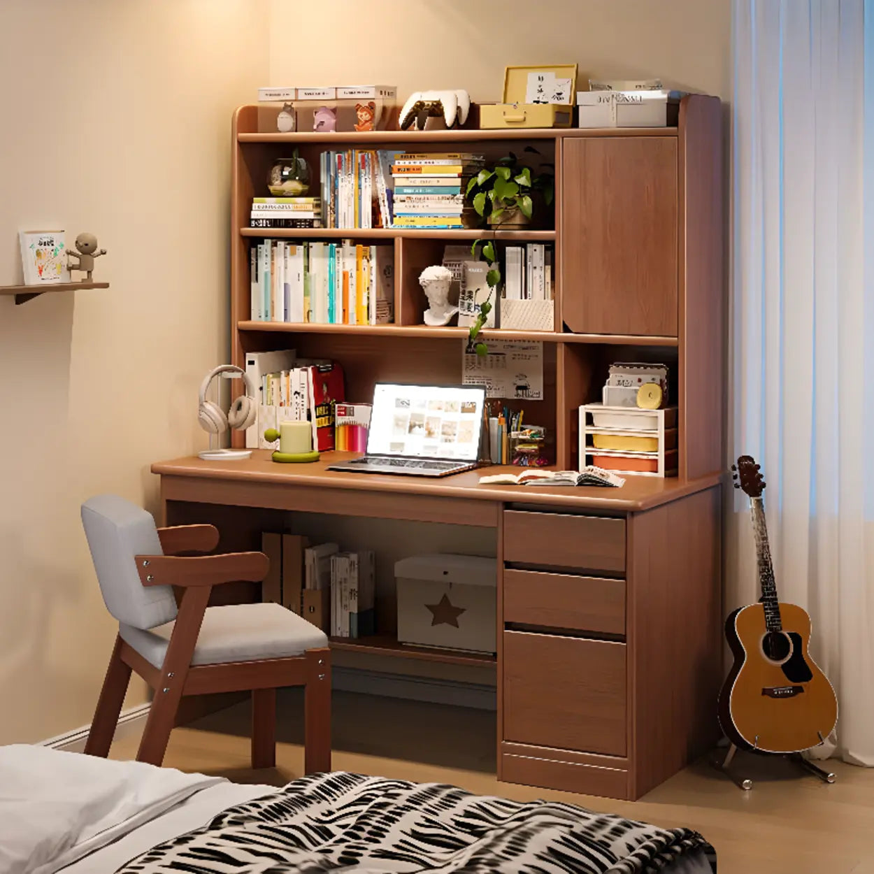 Wood Computer Desk with Hutch and Storage