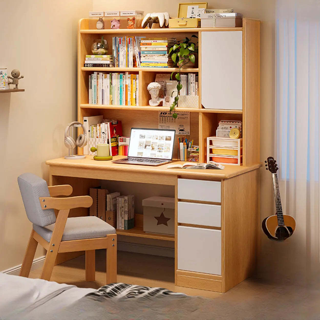 Lighom storage computer wood desks for bedroom — 39" L x 18" W x 63" H / Natural