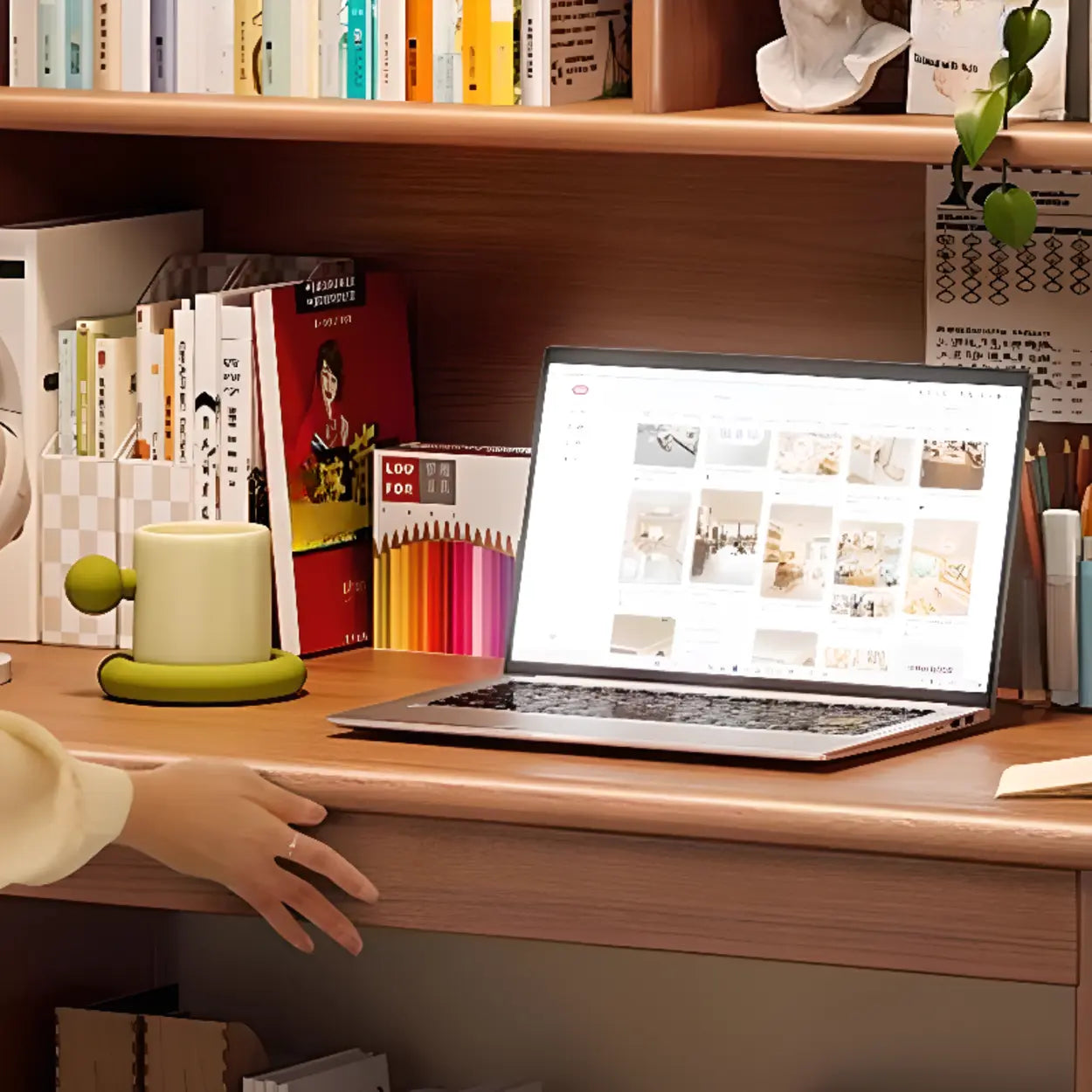 Wood Computer Desk with Hutch and Storage