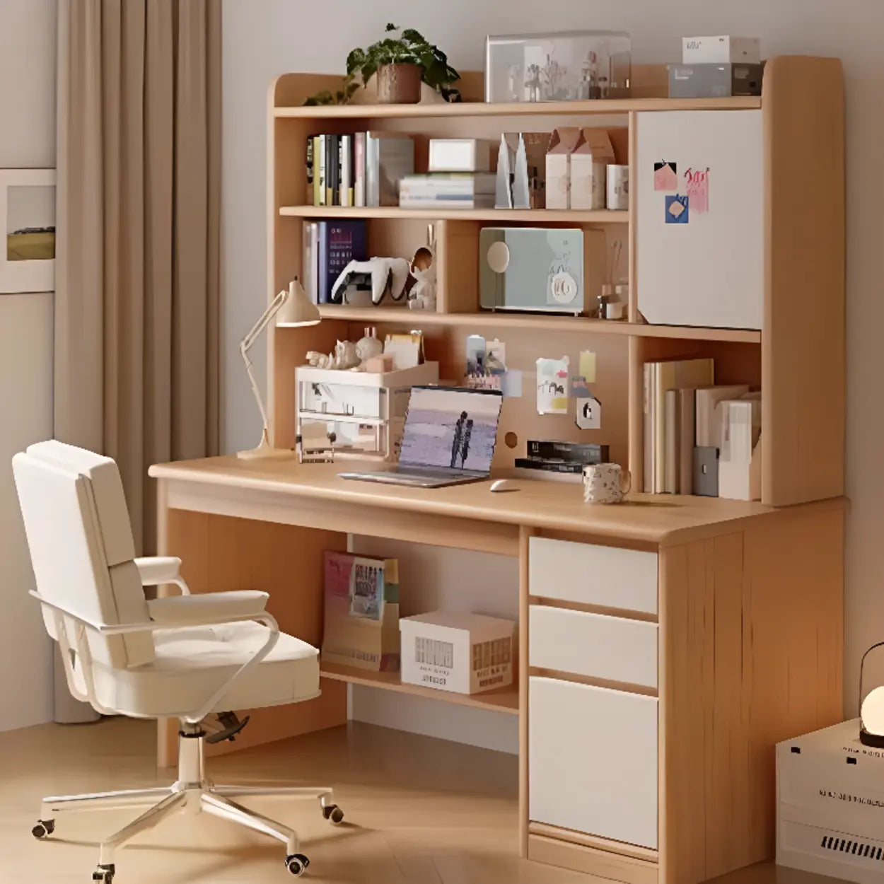 Wood Computer Desk with Hutch and Storage