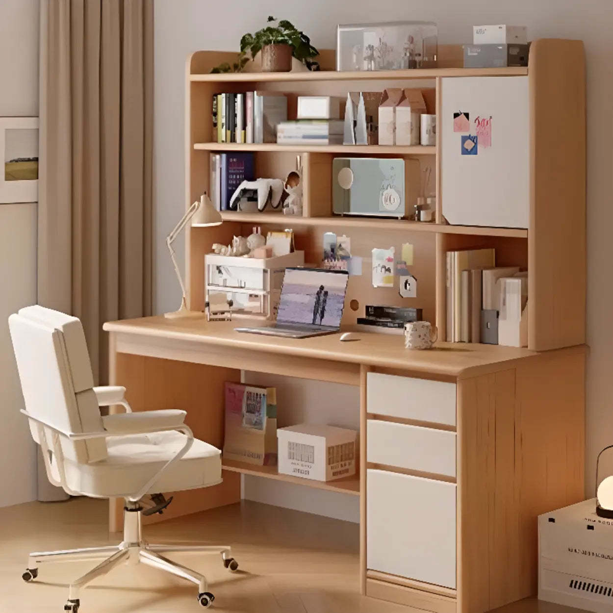 Wood Computer Desk with Hutch and Storage