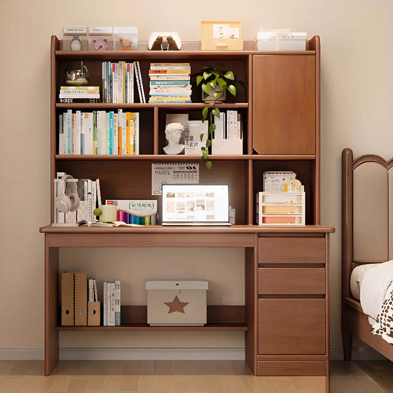 Wood Computer Desk with Hutch and Storage