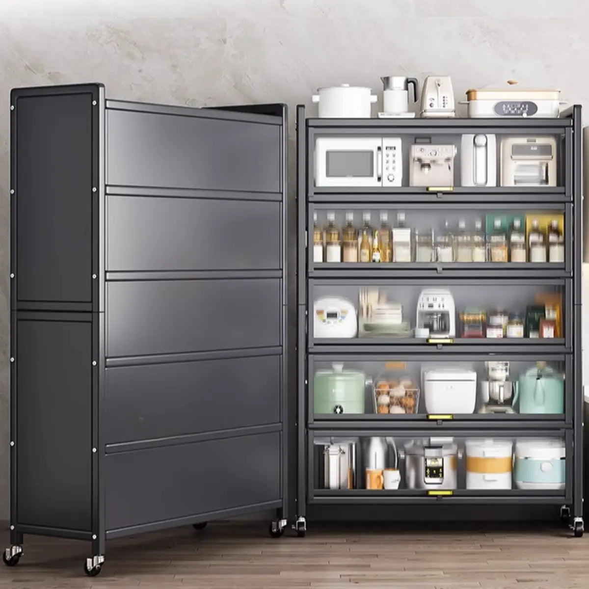 Gray Steel Dining Hutch China Cabinet
