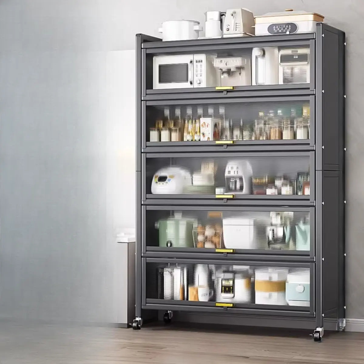 Gray Steel Dining Hutch China Cabinet — Grey