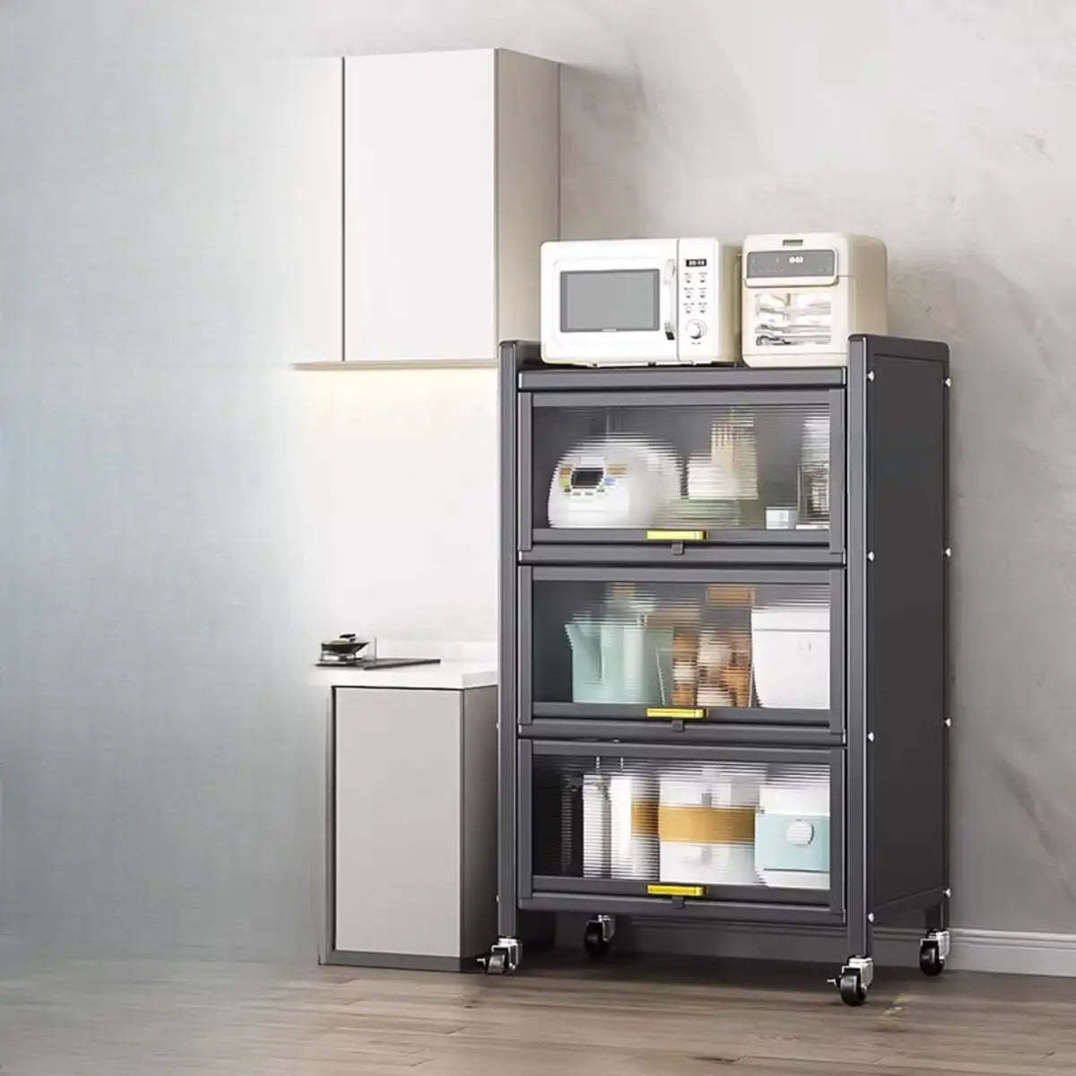 Gray Steel Dining Hutch China Cabinet — Grey
