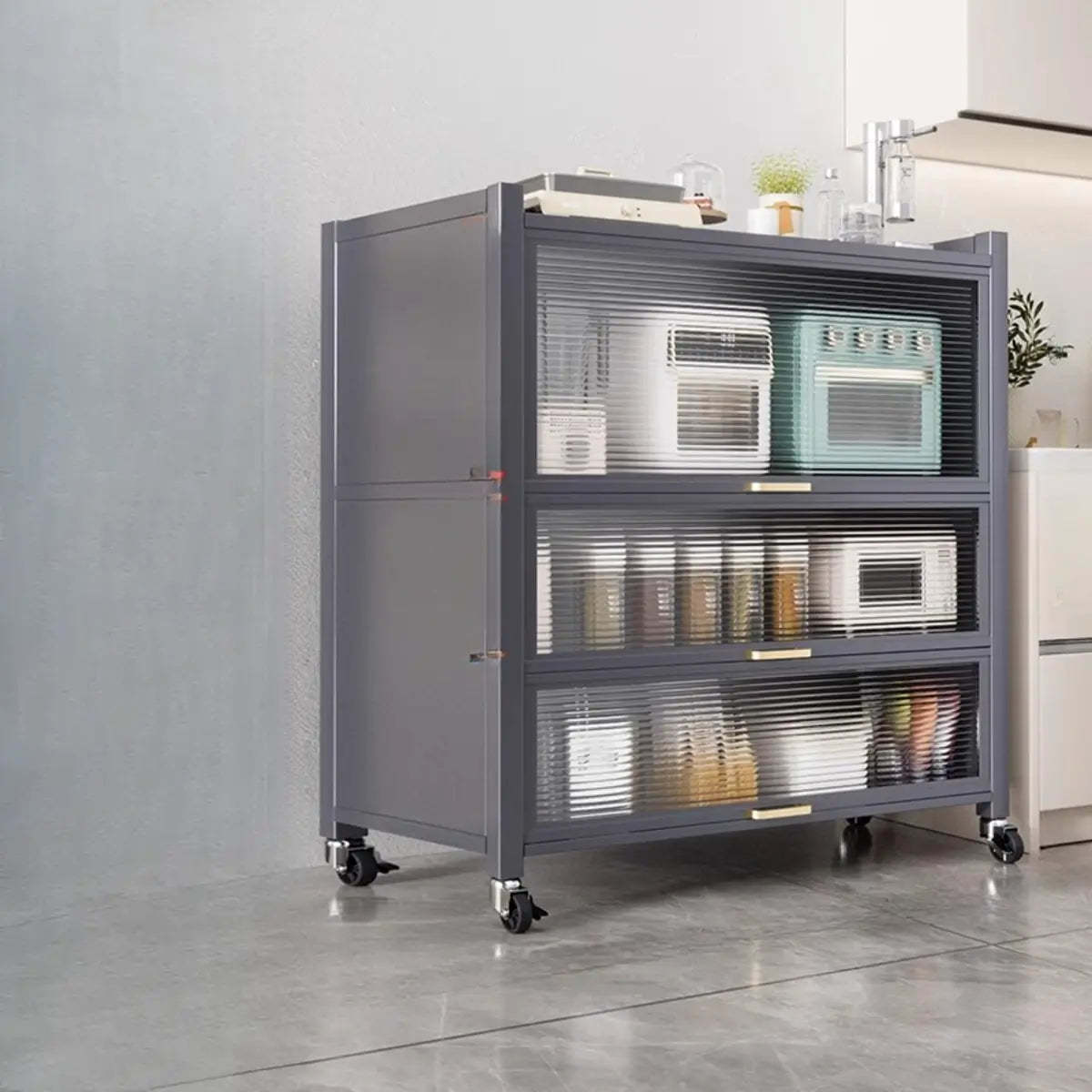 Gray Steel Dining Hutch China Cabinet — White