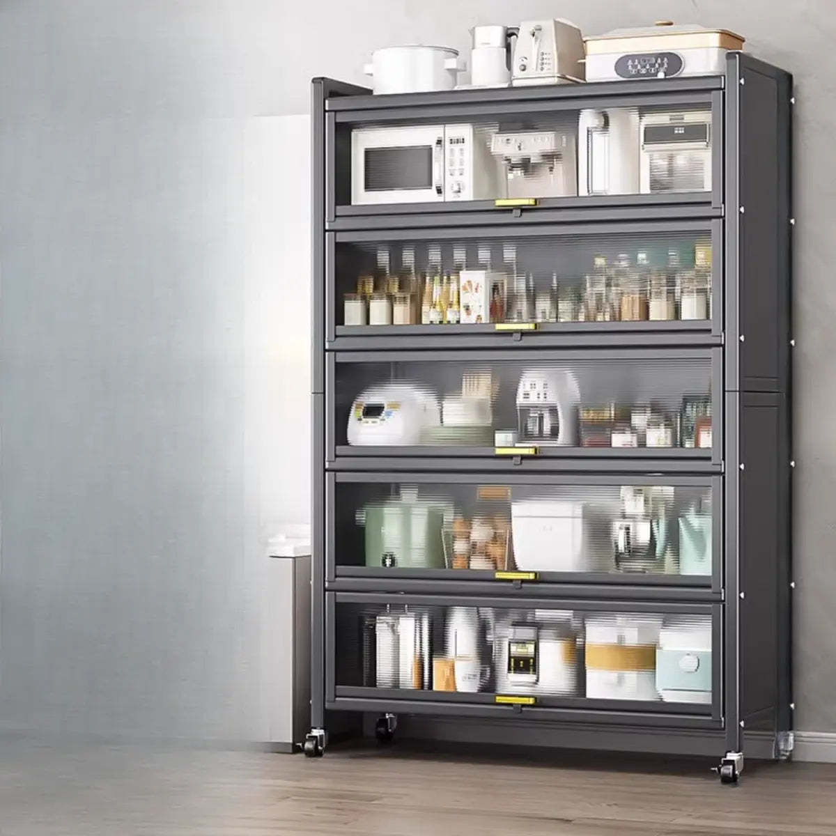 Gray Steel Dining Hutch China Cabinet — Grey
