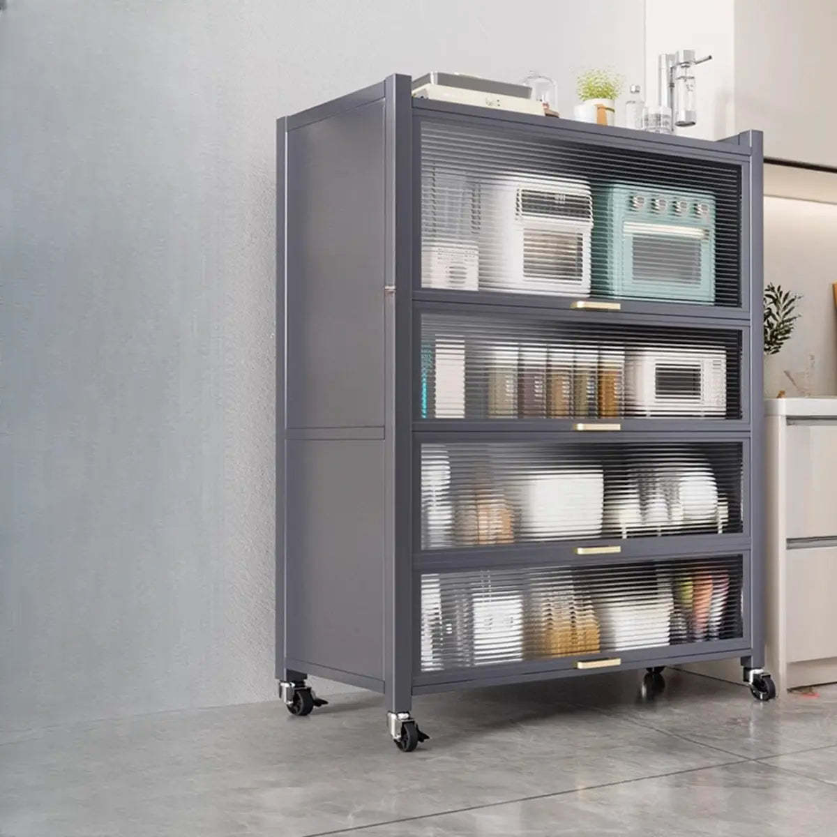 Gray Steel Dining Hutch China Cabinet — Grey