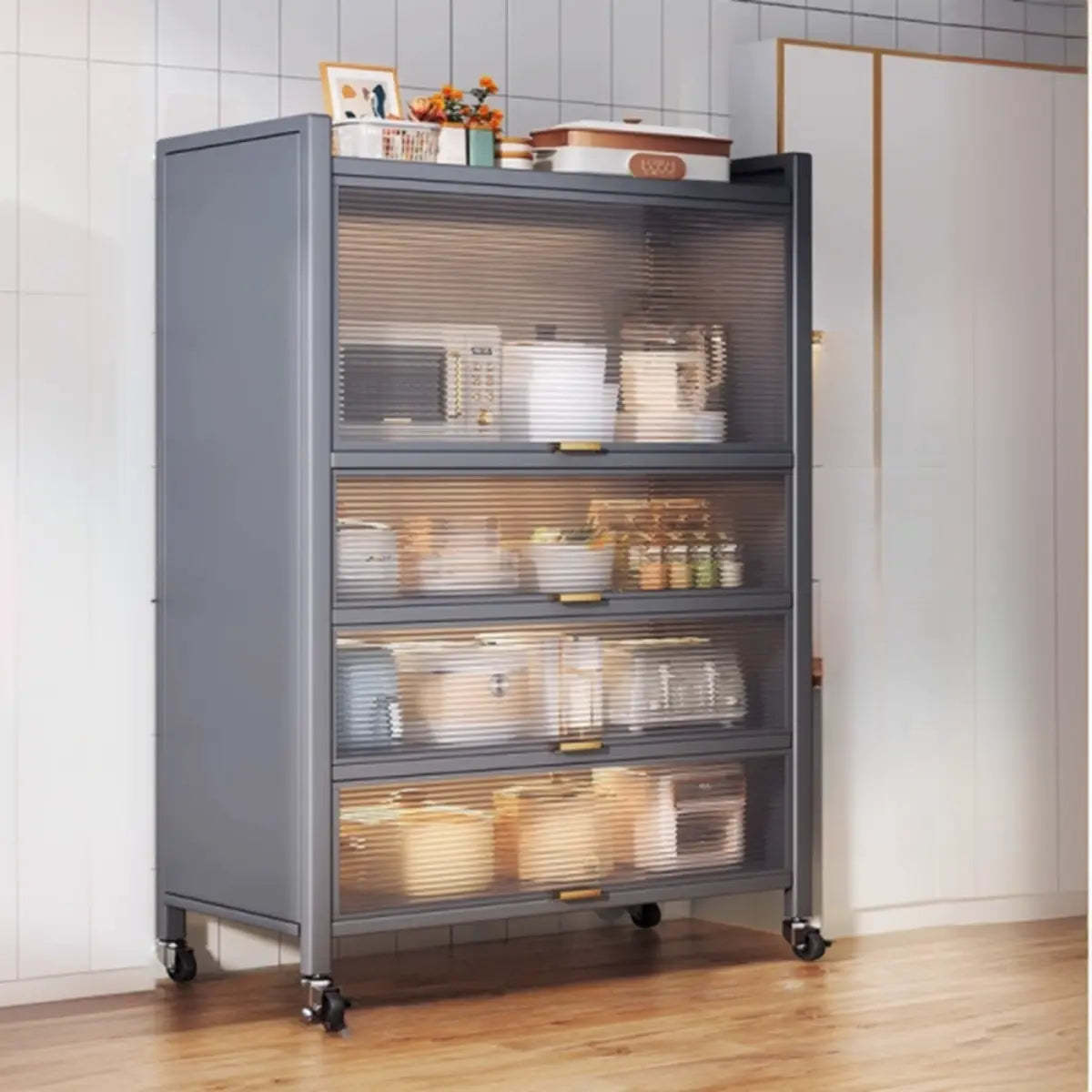 Gray Steel Dining Hutch China Cabinet — Grey