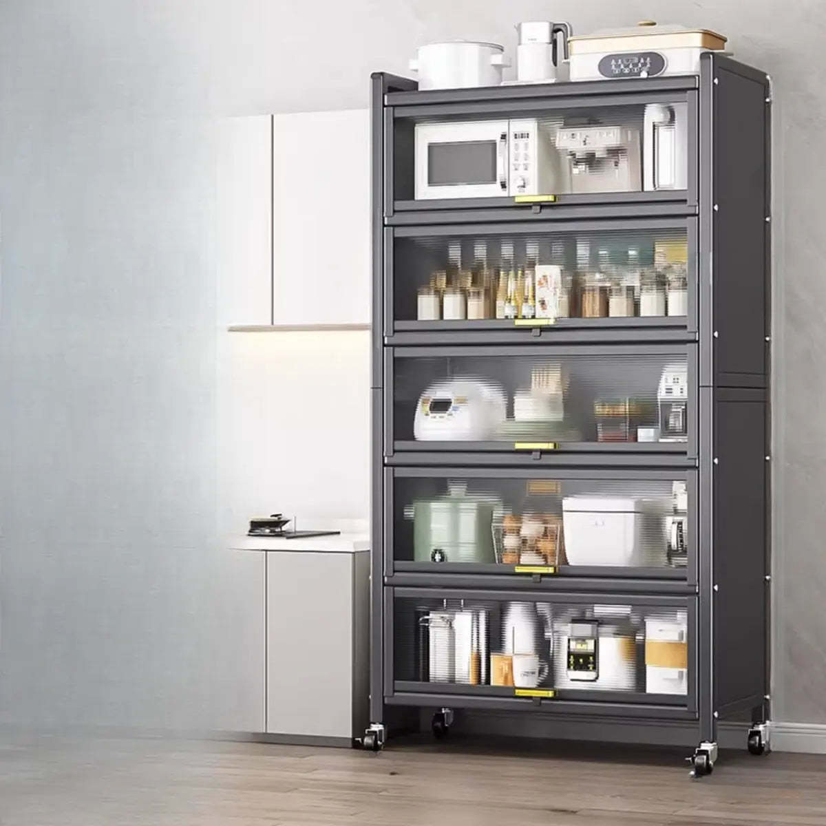 Gray Steel Dining Hutch China Cabinet — Grey