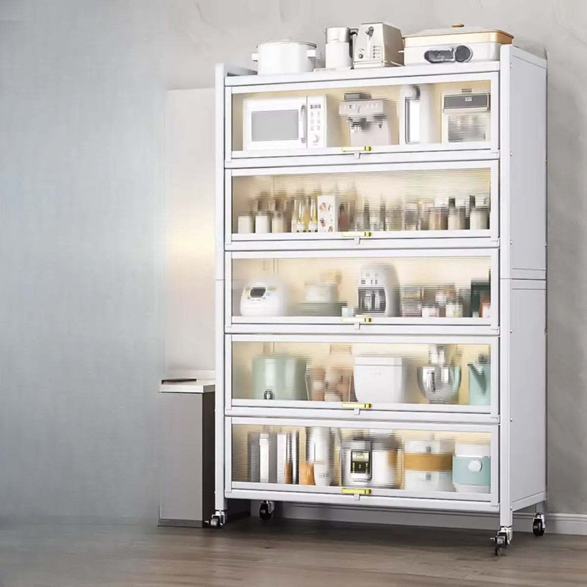Gray Steel Dining Hutch China Cabinet — White