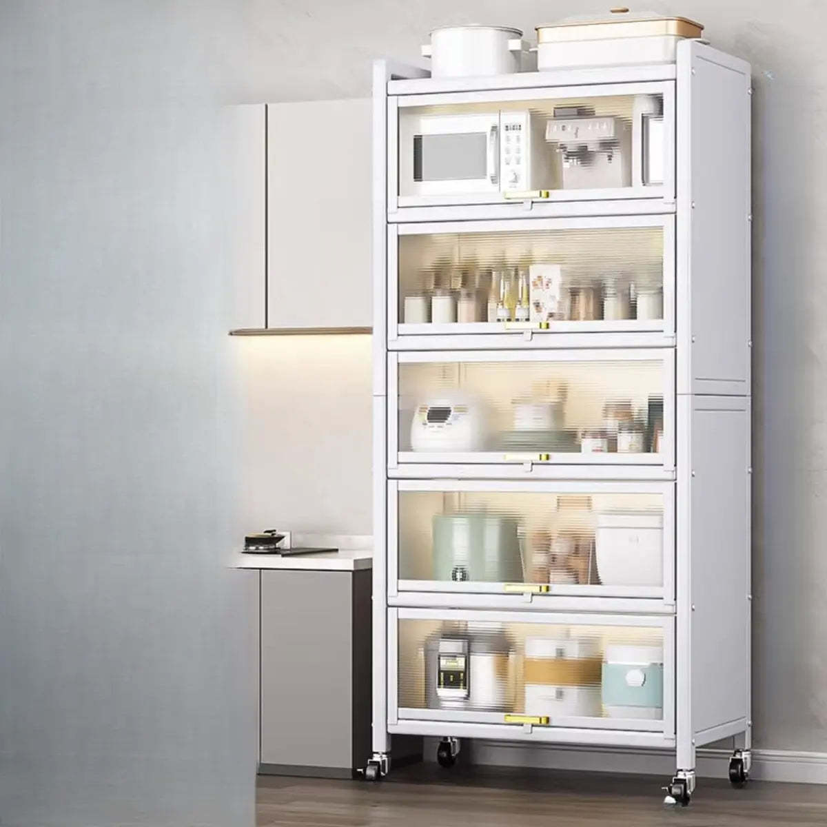 Gray Steel Dining Hutch China Cabinet — White
