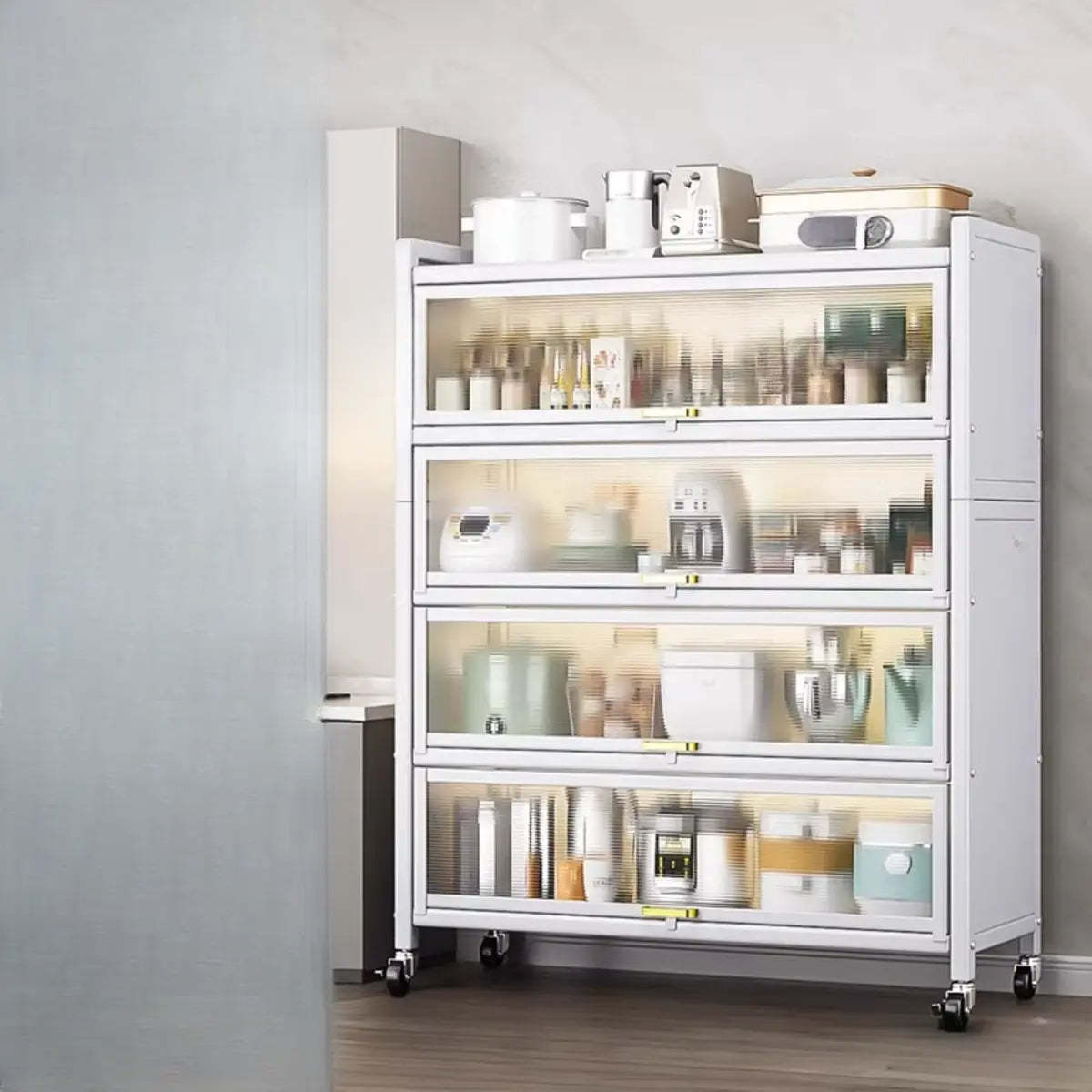 Gray Steel Dining Hutch China Cabinet — White
