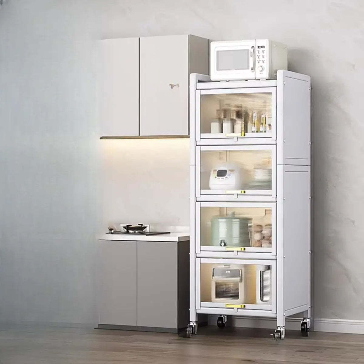 Gray Steel Dining Hutch China Cabinet — Grey