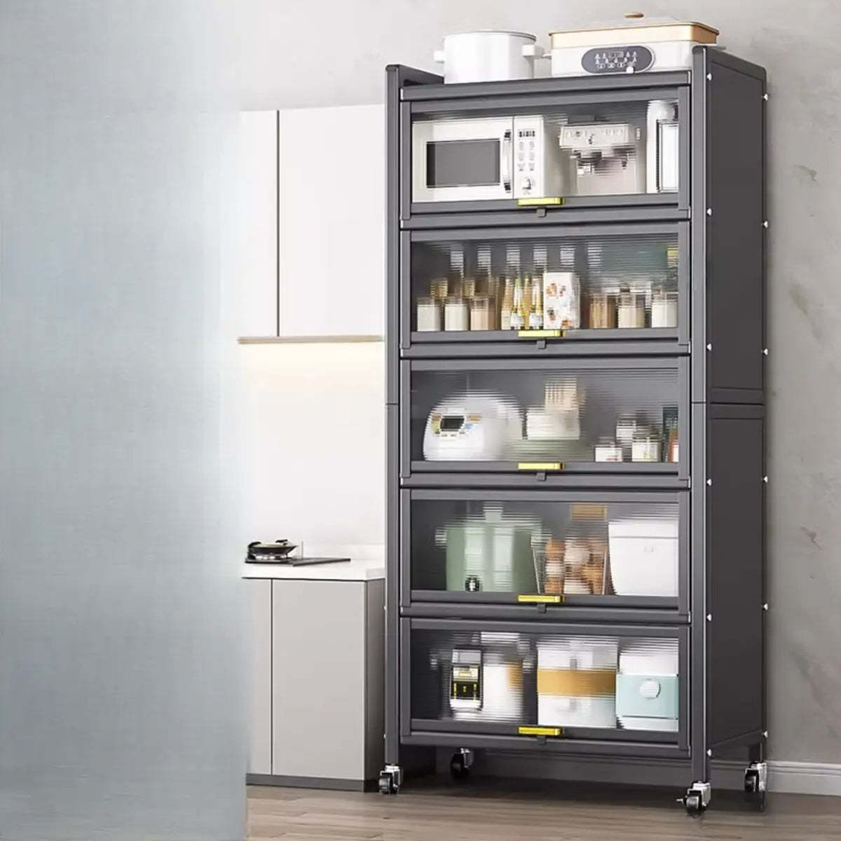 Gray Steel Dining Hutch China Cabinet — Grey