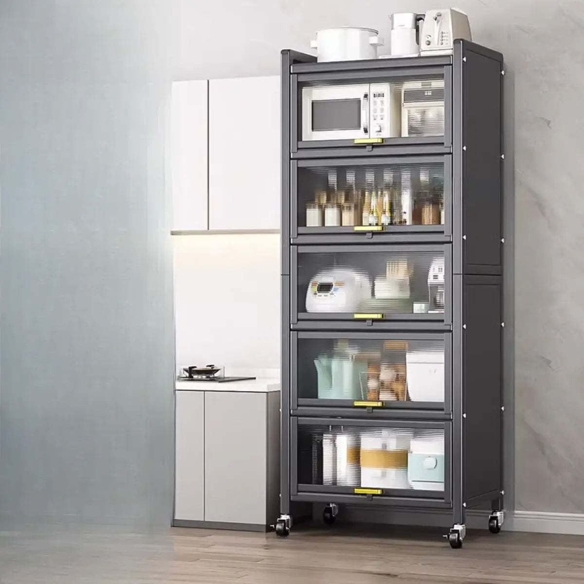Gray Steel Dining Hutch China Cabinet — Grey