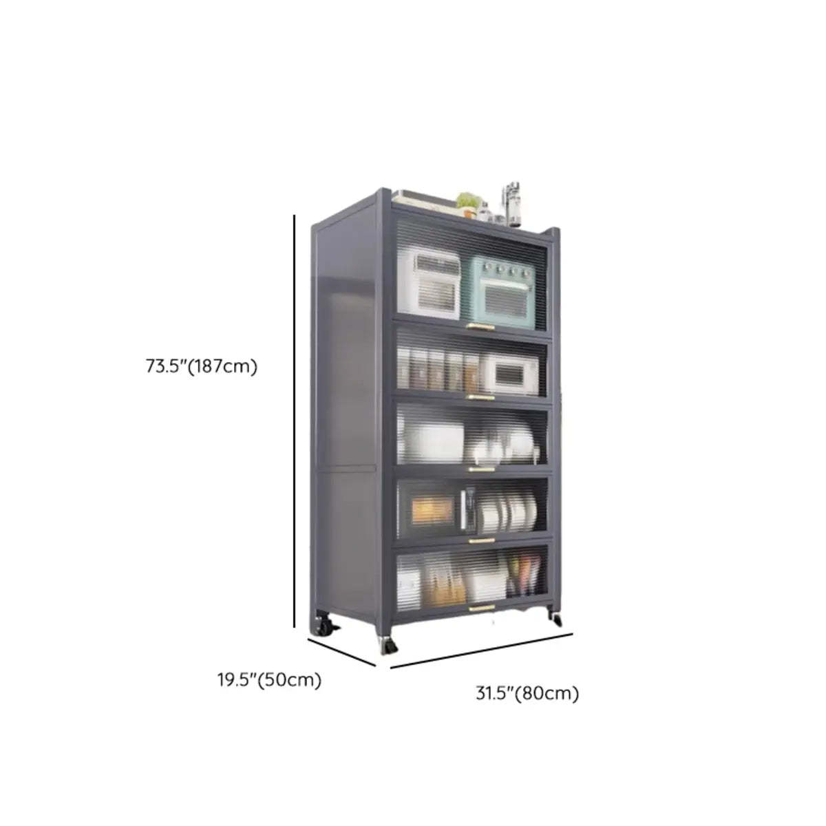 Gray Steel Dining Hutch China Cabinet