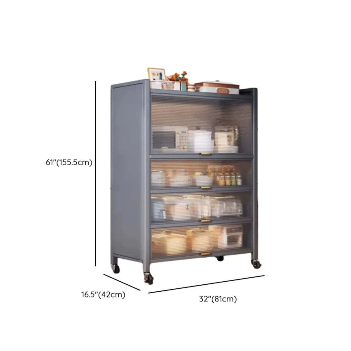 Gray Steel Dining Hutch China Cabinet