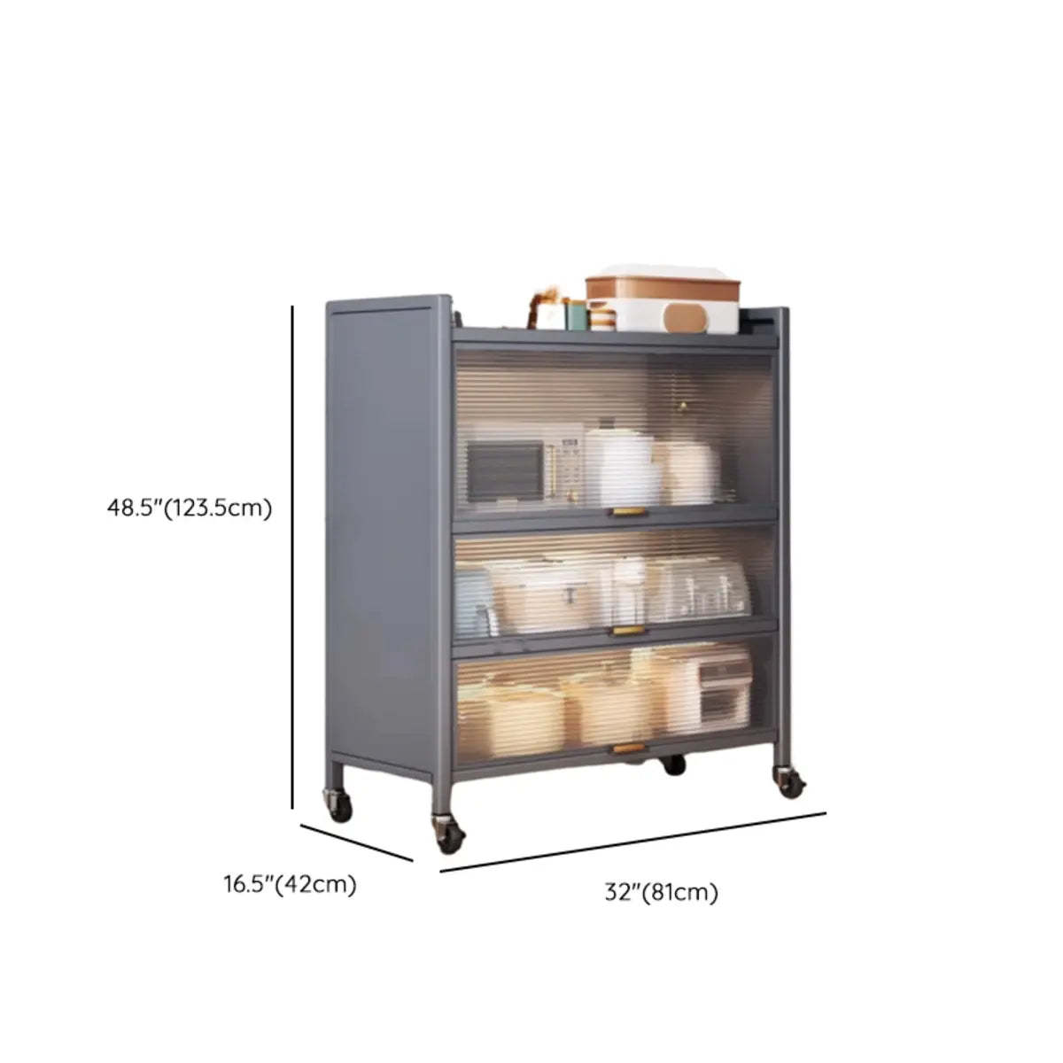 Gray Steel Dining Hutch China Cabinet