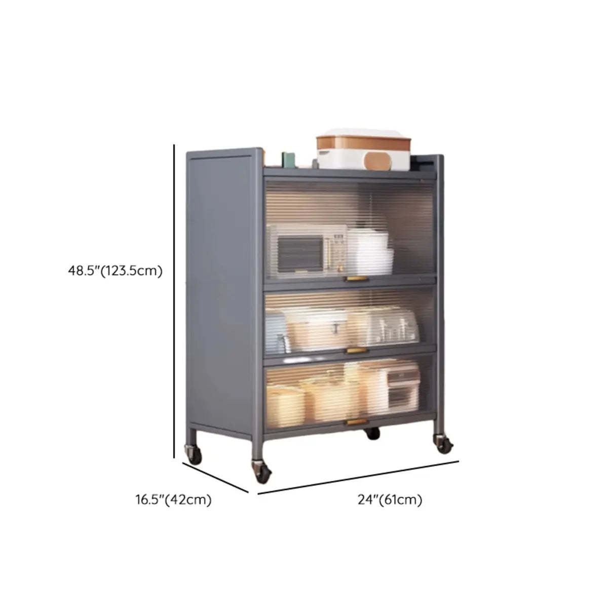Gray Steel Dining Hutch China Cabinet