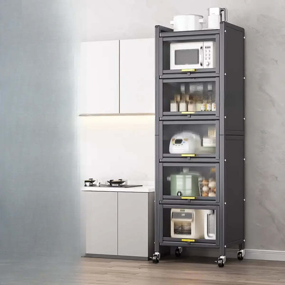 Gray Steel Dining Hutch China Cabinet — White