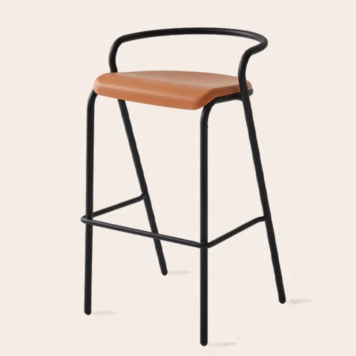 Steel-Frame Four-Leg Bucket Bar Stool with Footrest — Red