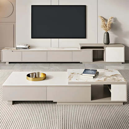 Rectangular Stone Coffee Table with Storage Shelves