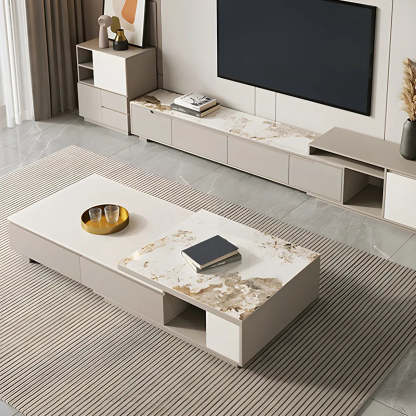 Rectangular Stone Coffee Table with Storage Shelves