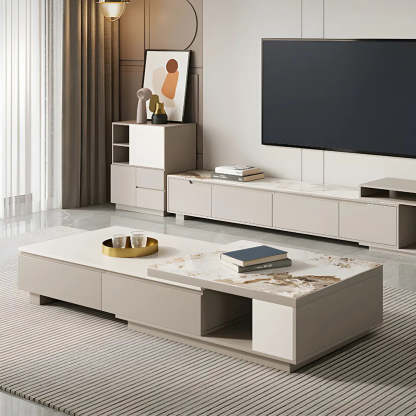 Rectangular Stone Coffee Table with Storage Shelves