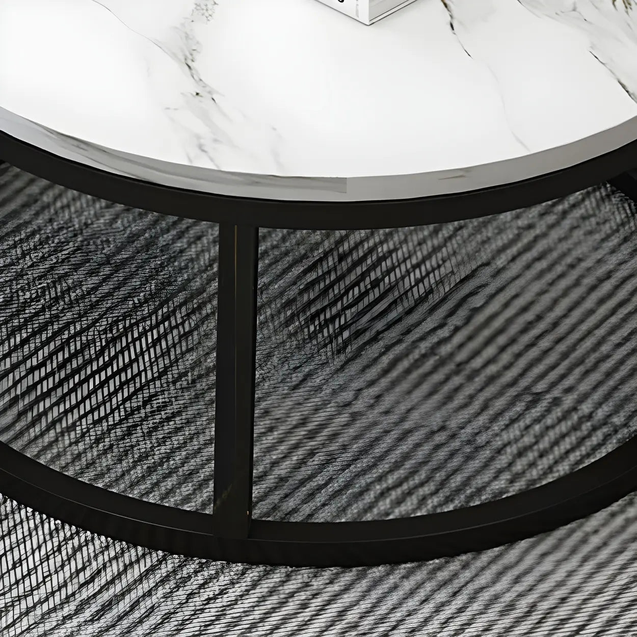 Stone Round Metal-Frame Nesting Coffee Tables — White-Gray / Gold