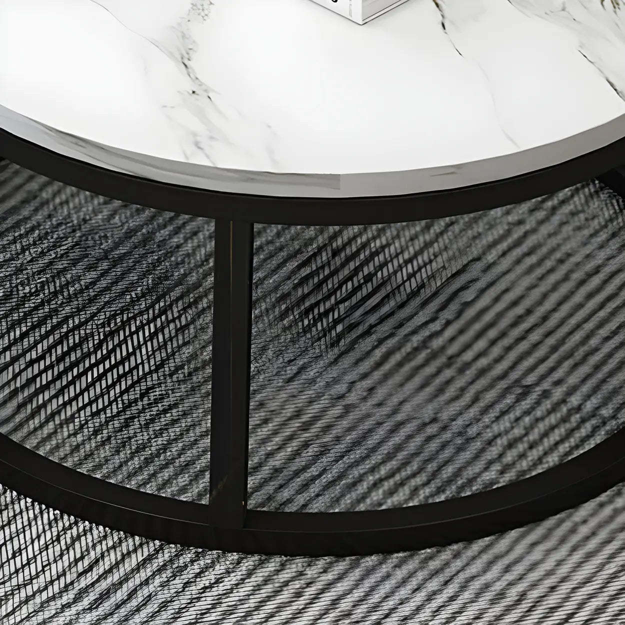 Stone Round Metal-Frame Nesting Coffee Tables — White-Gray / Gold