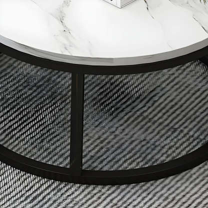 Stone Round Metal-Frame Nesting Coffee Tables — White-Gray / Gold