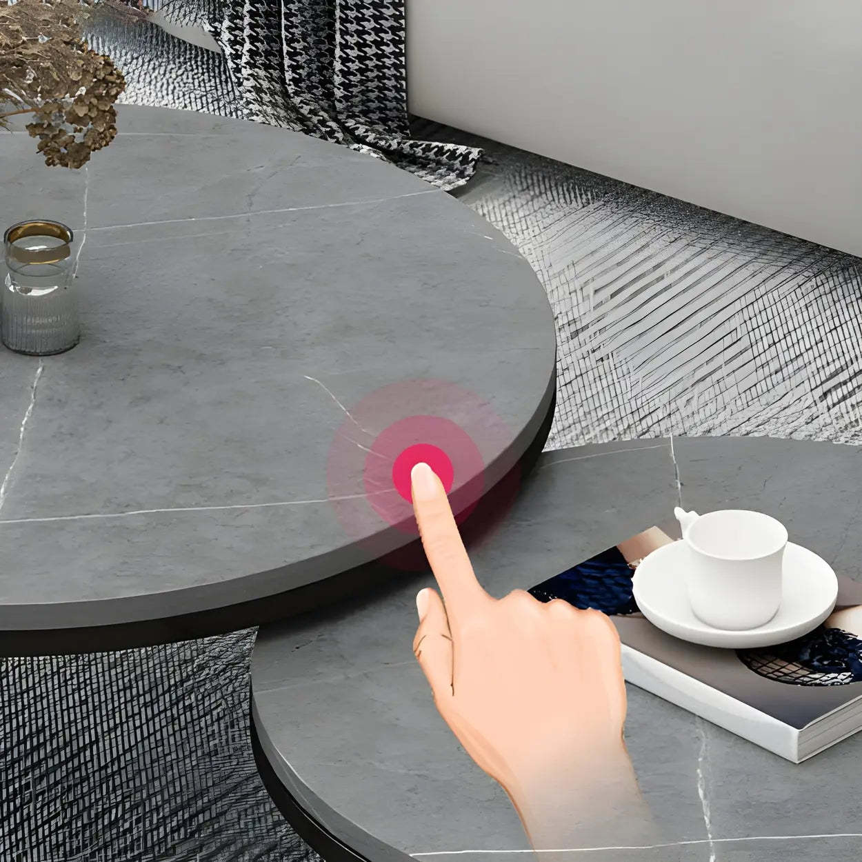 Stone Round Metal-Frame Nesting Coffee Tables — White / Gold