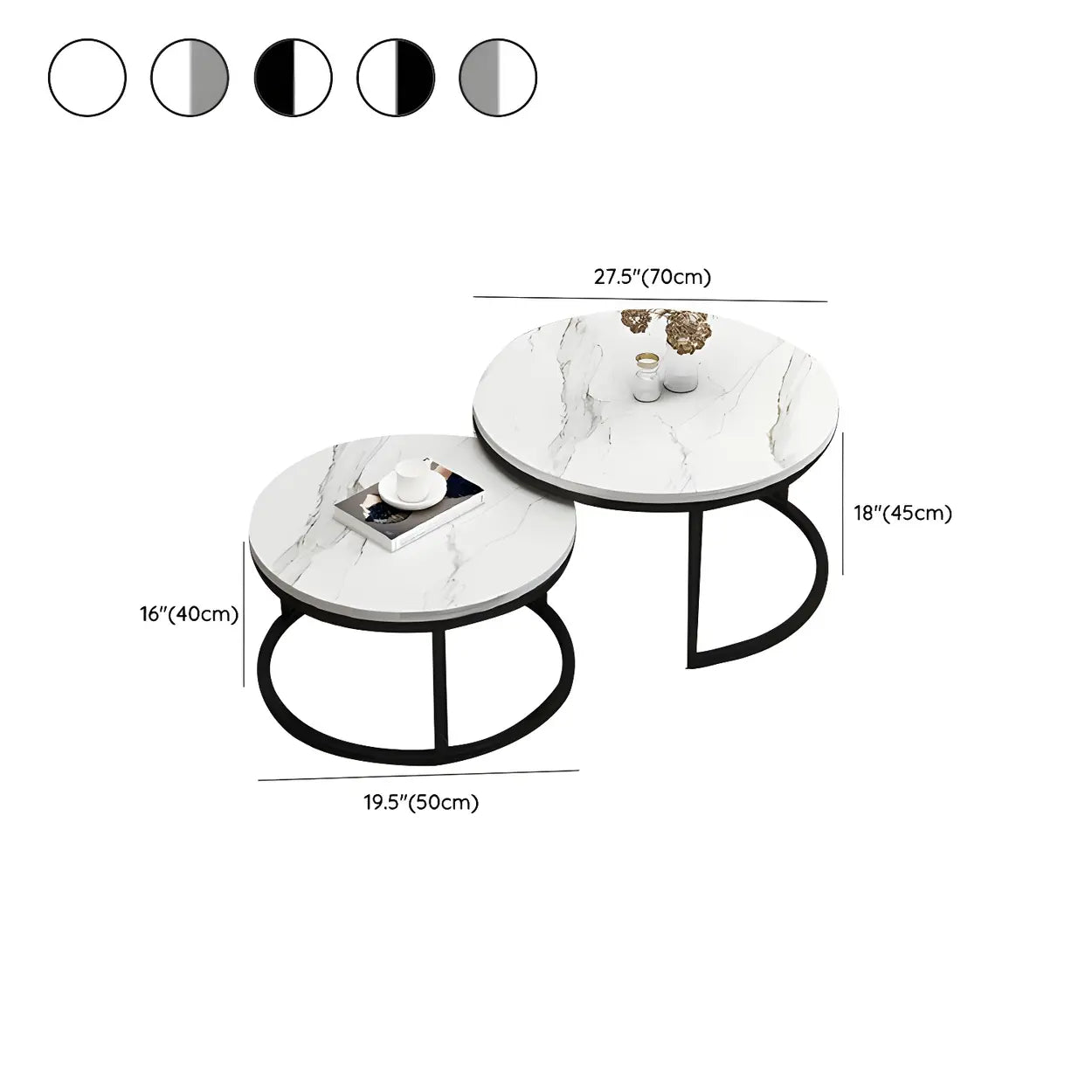 Stone Round Metal-Frame Nesting Coffee Tables
