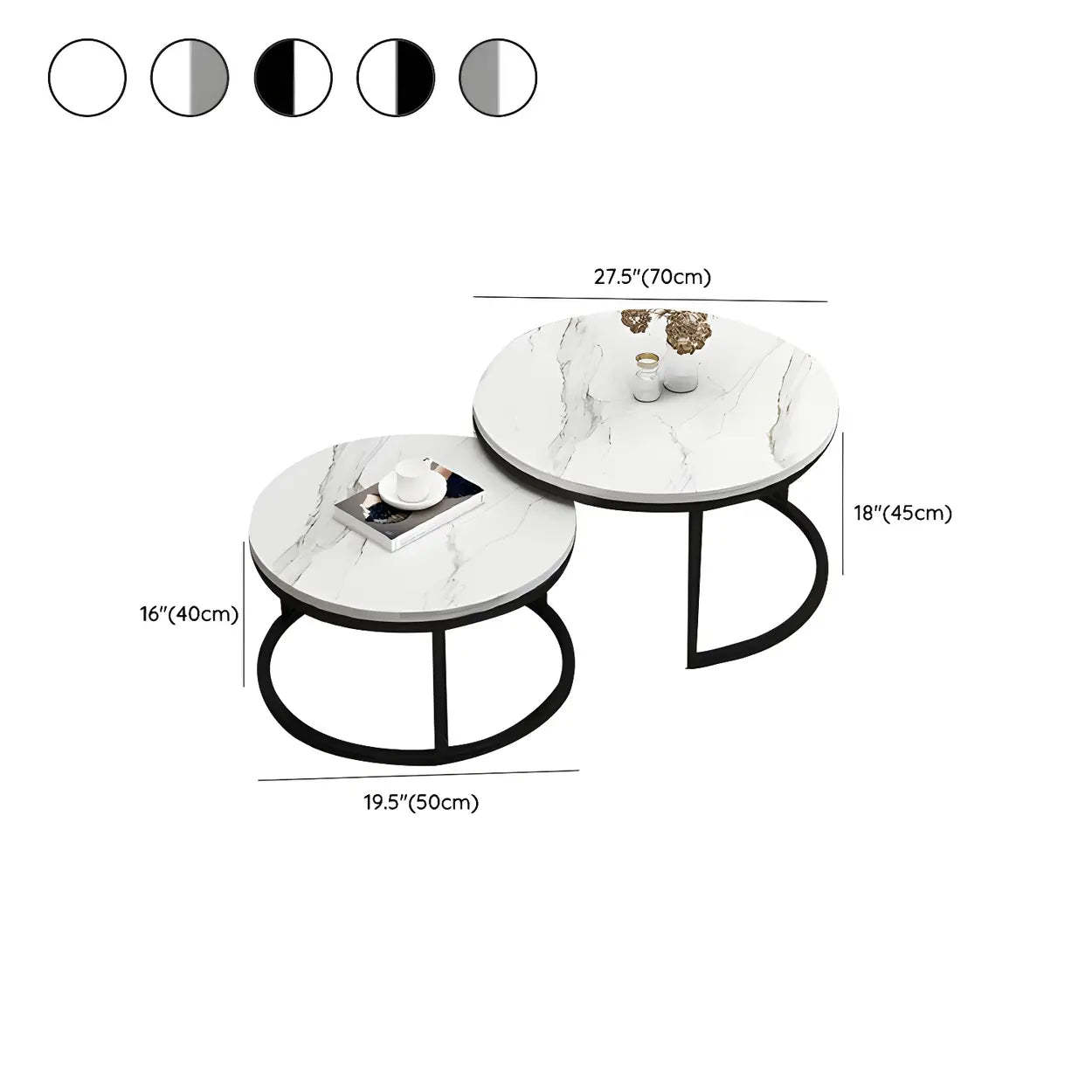 Stone Round Metal-Frame Nesting Coffee Tables