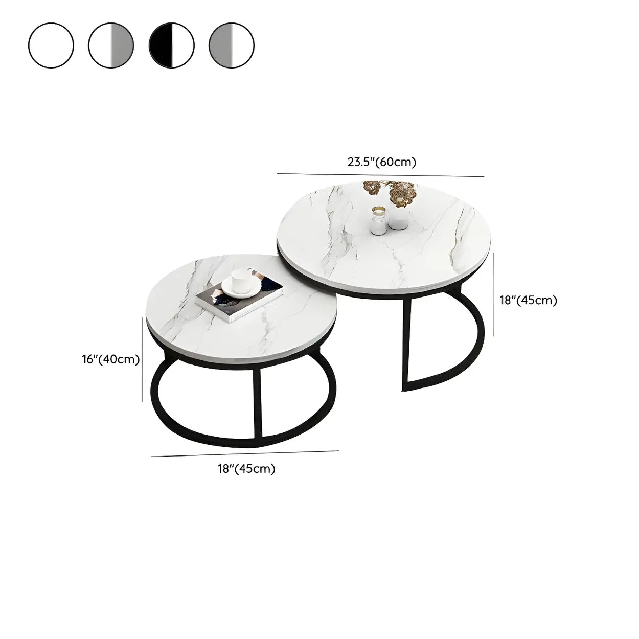 Stone Round Metal-Frame Nesting Coffee Tables