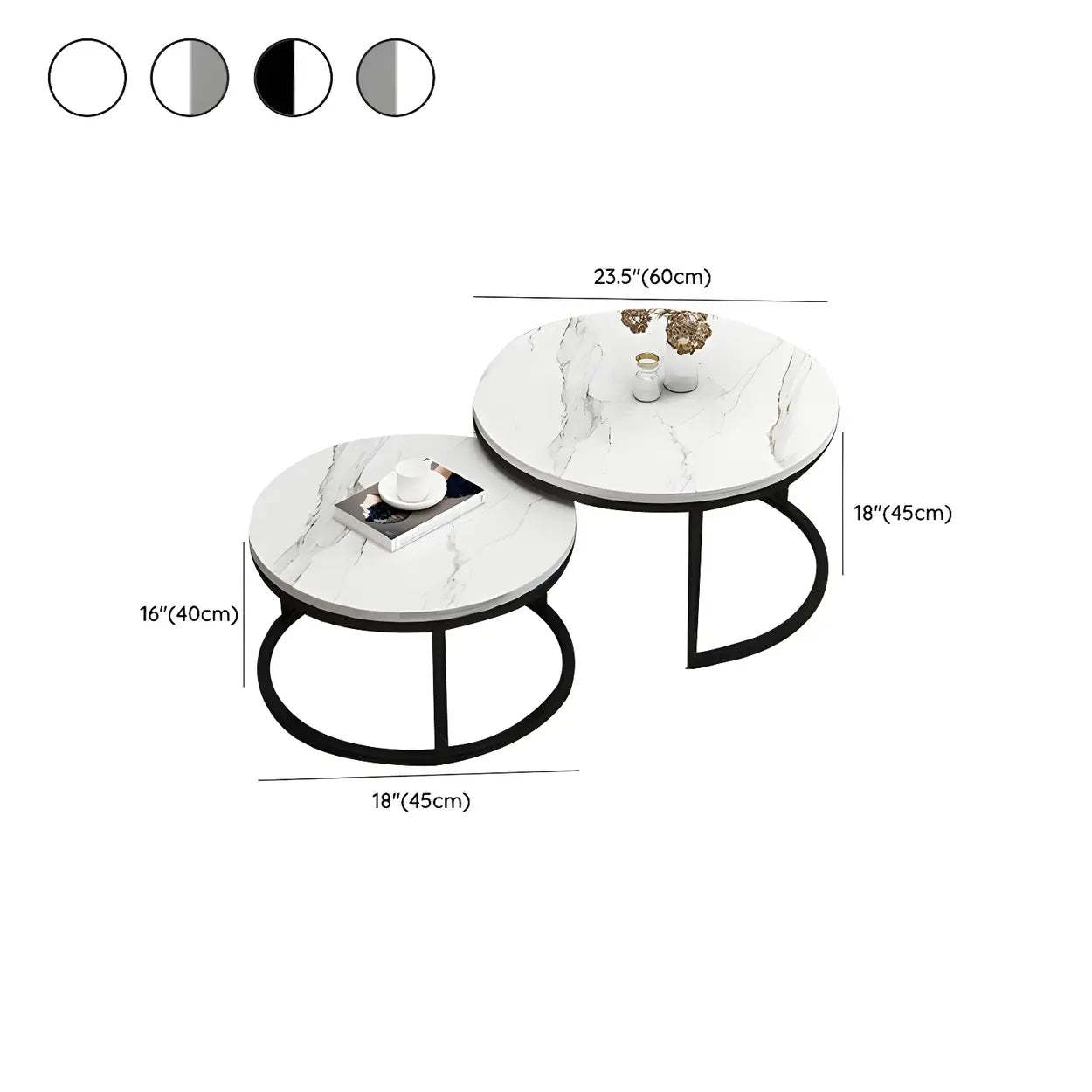 Stone Round Metal-Frame Nesting Coffee Tables