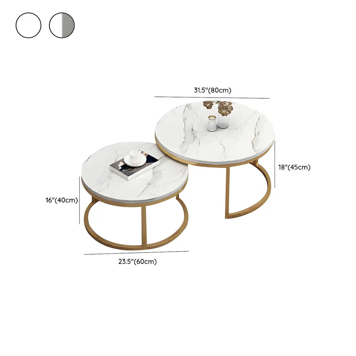 Stone Round Metal-Frame Nesting Coffee Tables