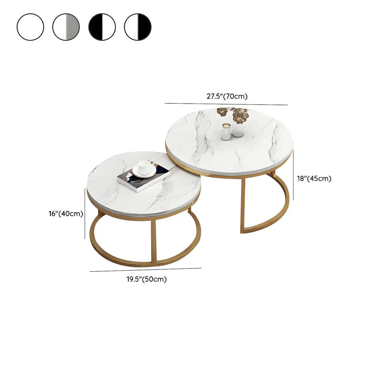 Stone Round Metal-Frame Nesting Coffee Tables
