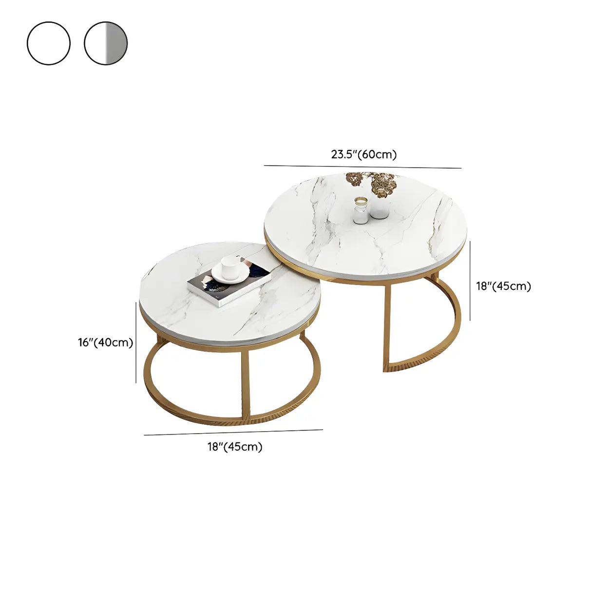 Stone Round Metal-Frame Nesting Coffee Tables