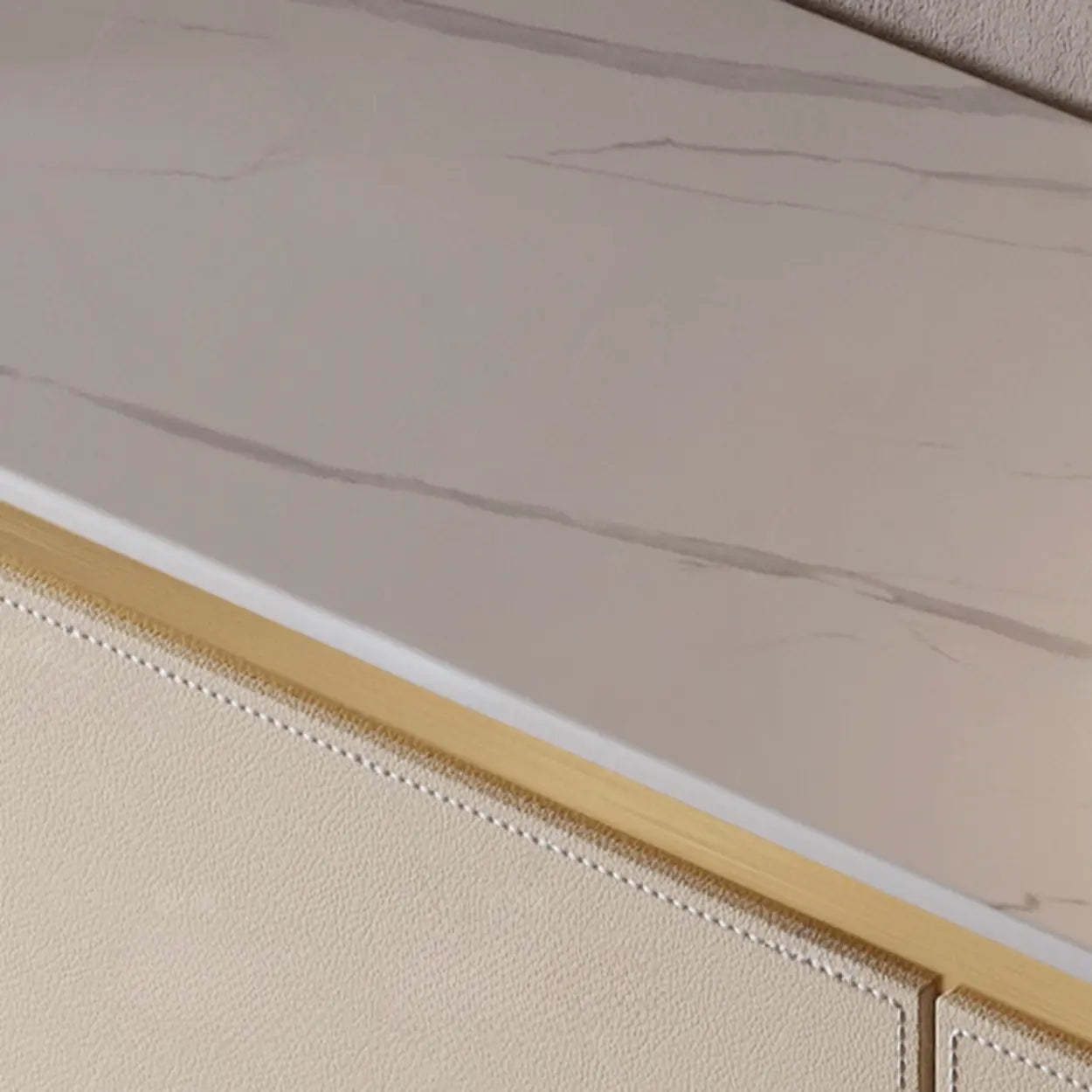 Beige Engineered Wood Gold Trim Pedestal Console Table with Storage