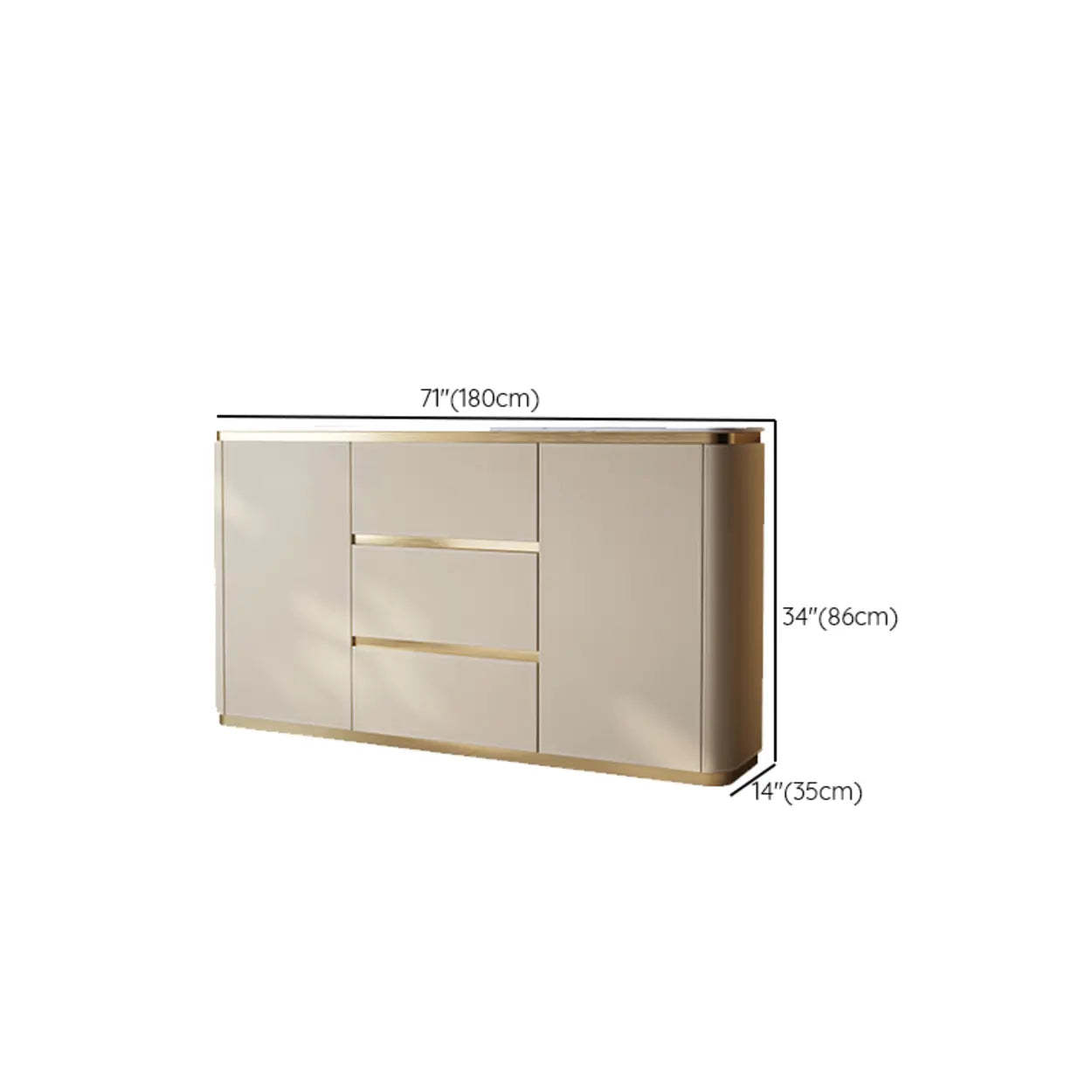 Beige Engineered Wood Gold Trim Pedestal Console Table with Storage