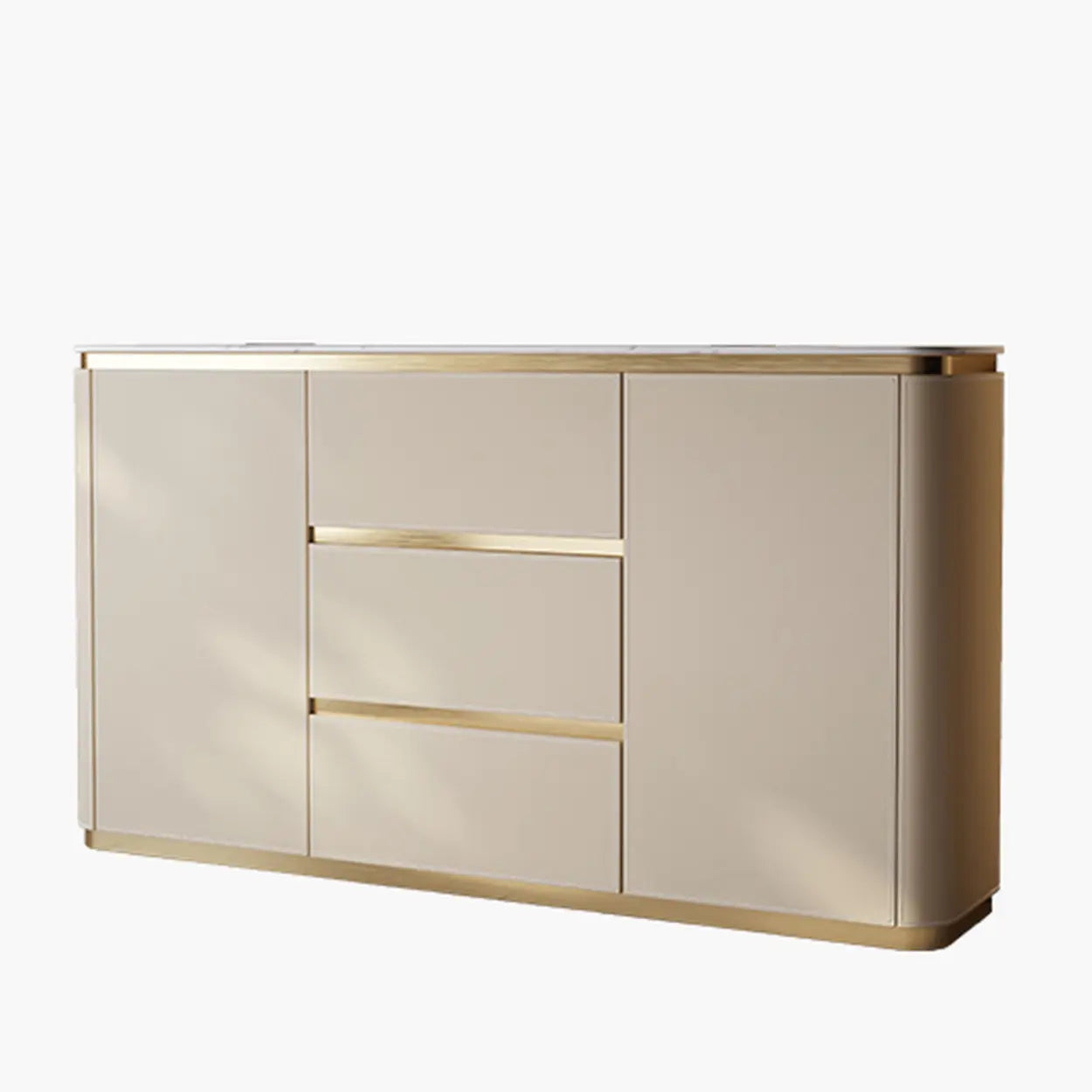 Beige Engineered Wood Gold Trim Pedestal Console Table with Storage