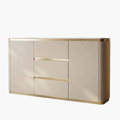 Beige Engineered Wood Gold Trim Pedestal Console Table with Storage