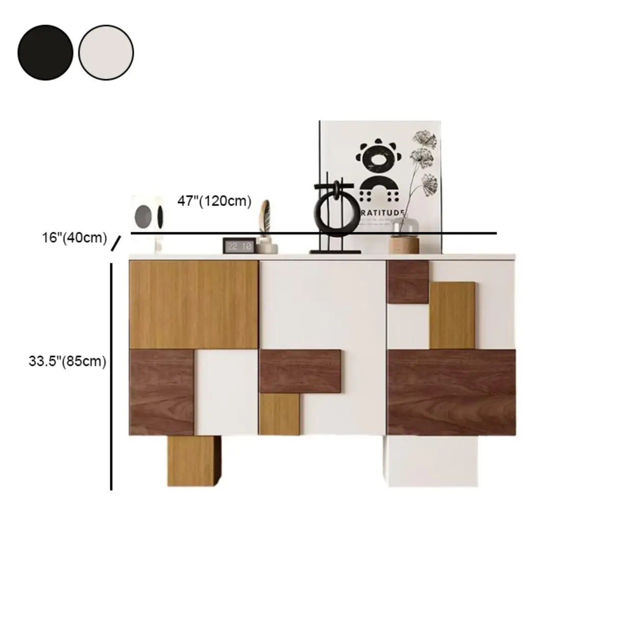 Geometric Wood White Console with Cabinet