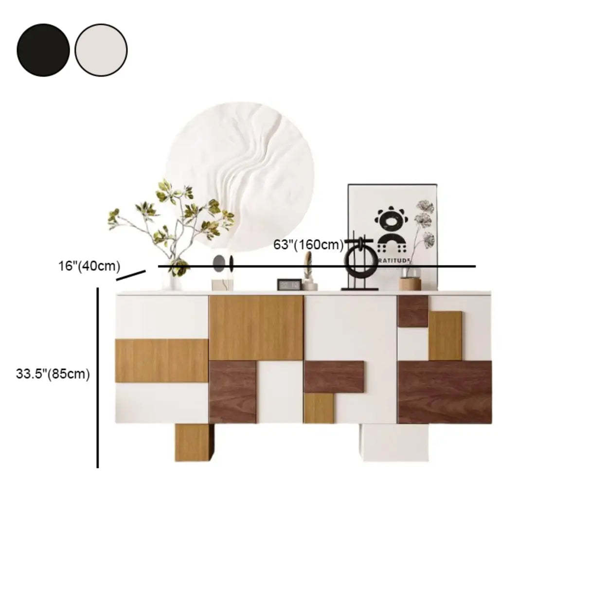 Geometric Wood White Console with Cabinet